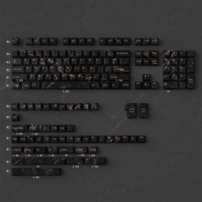 Black Marble 104+25 Full PBT Dye-subbed Keycaps Set for Cherry MX Mechanical Gaming Keyboard